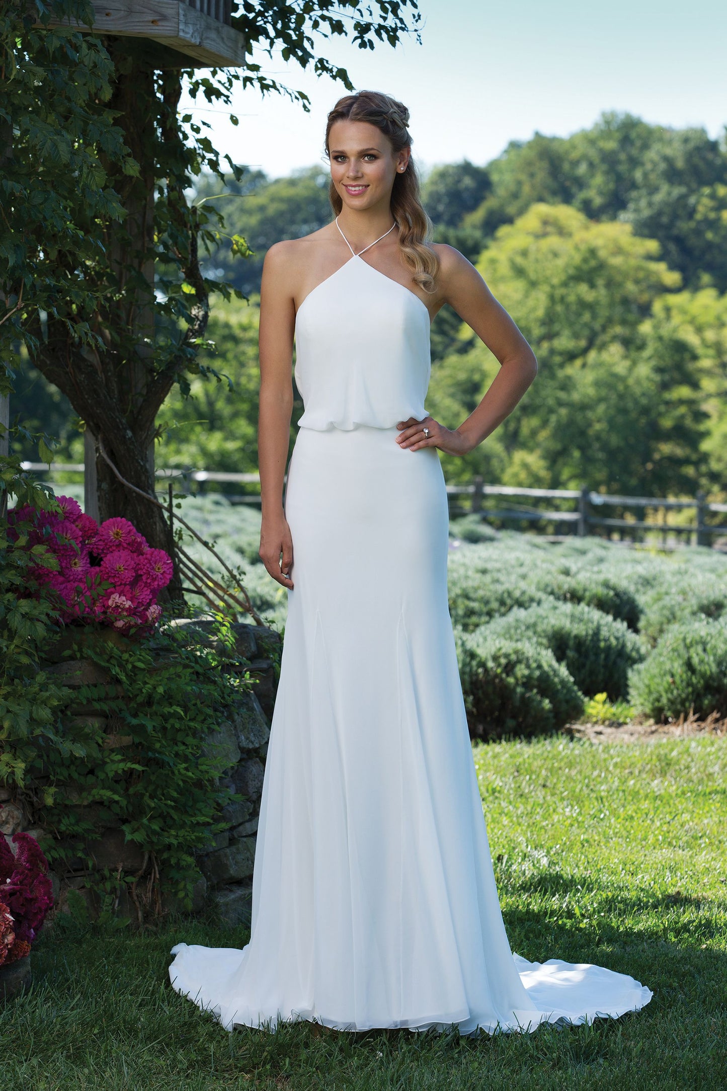 FINAL SALE: Chiffon Gown with a Halter Neckline and Cowl Back