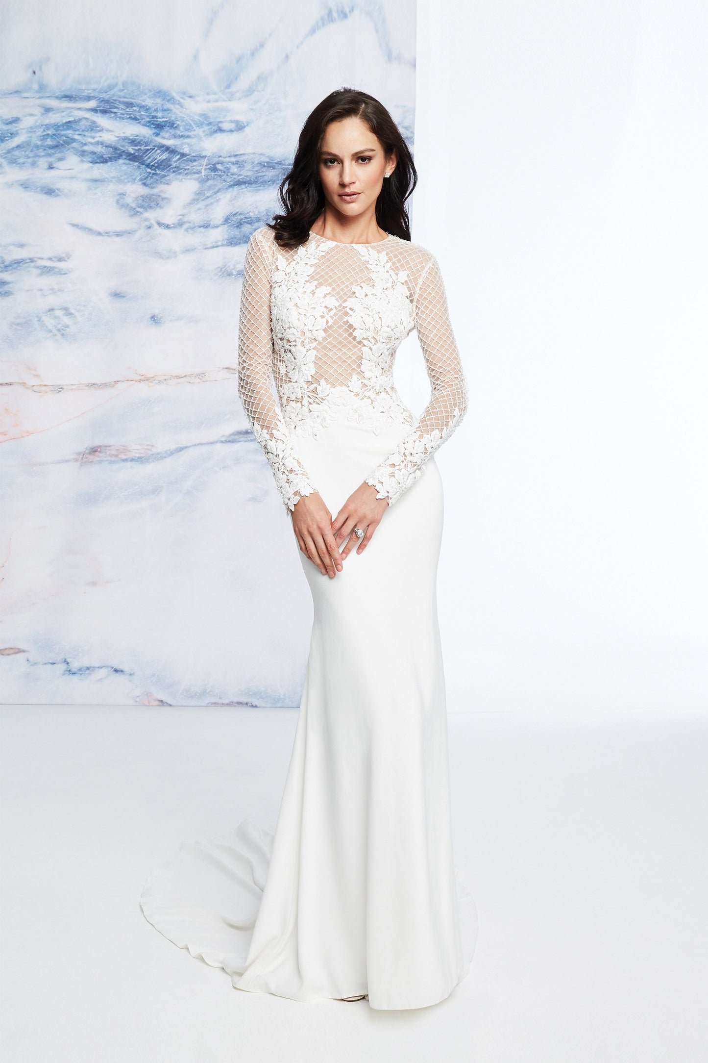 FINAL SALE: Illusion Lattice Lace Fit and Flare Crepe Dress