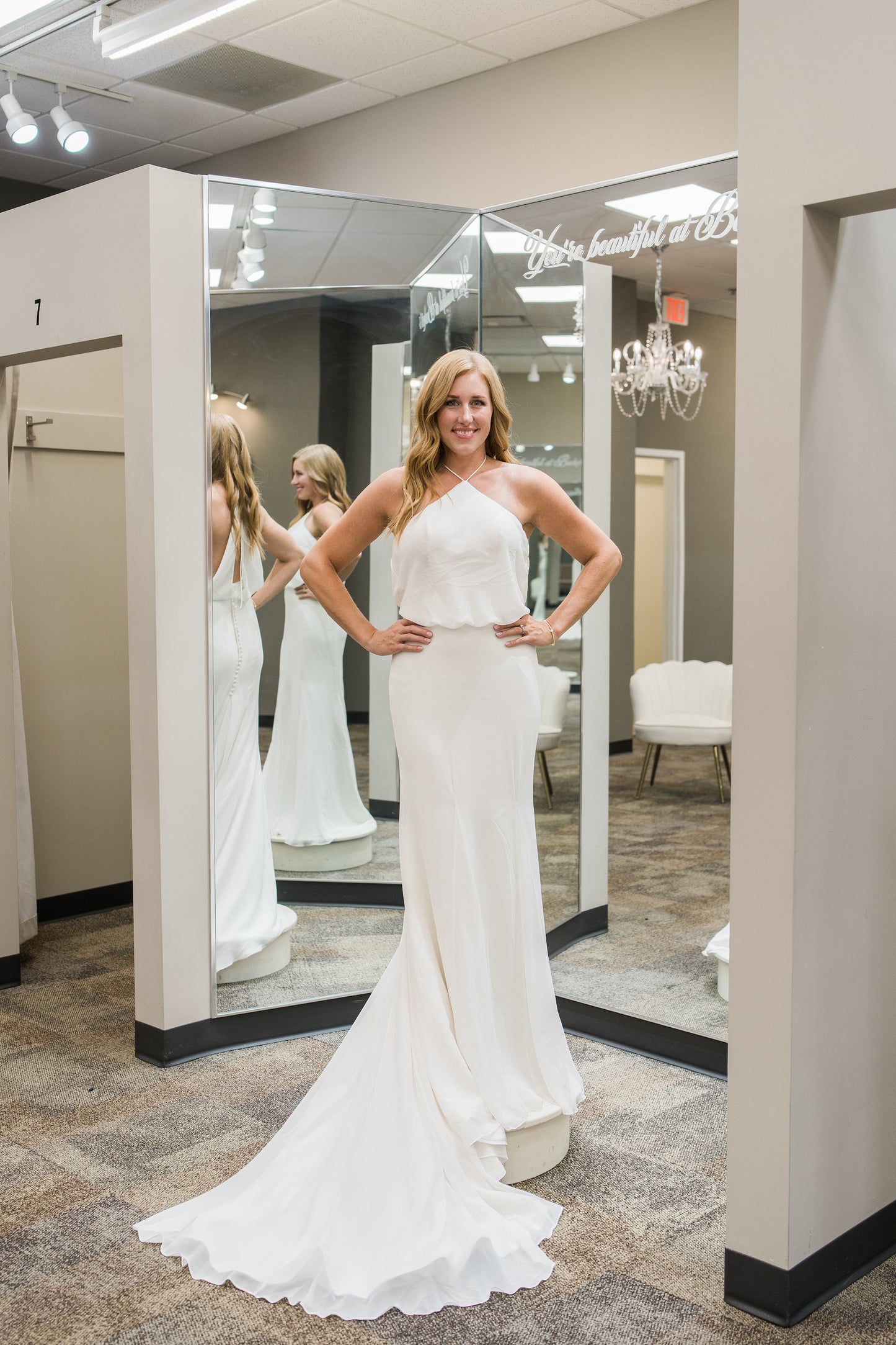 FINAL SALE: Chiffon Gown with a Halter Neckline and Cowl Back