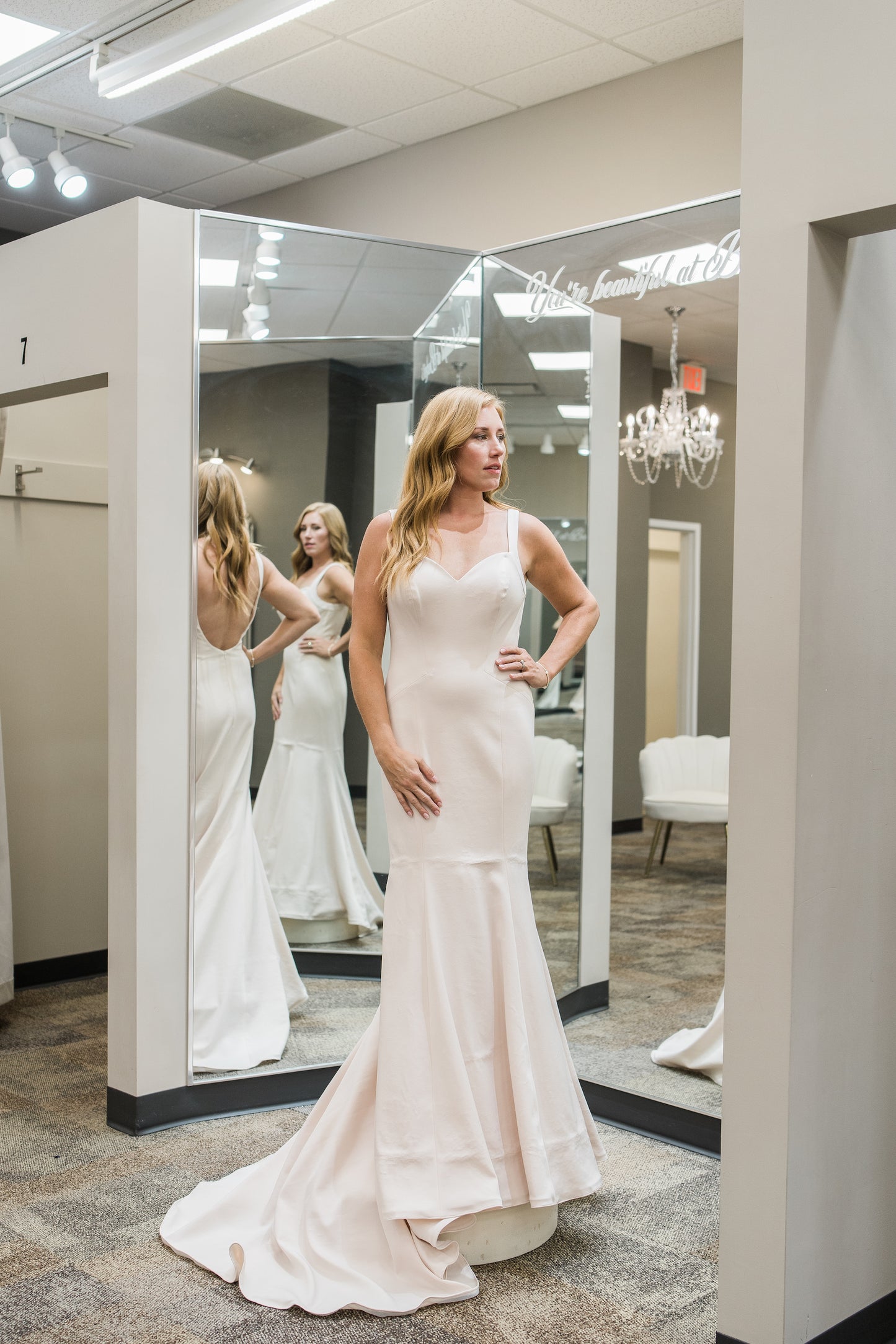 FINAL SALE: Stretch Crepe Moscato Fitted Wedding Dress with Straps and Sweetheart Neckline