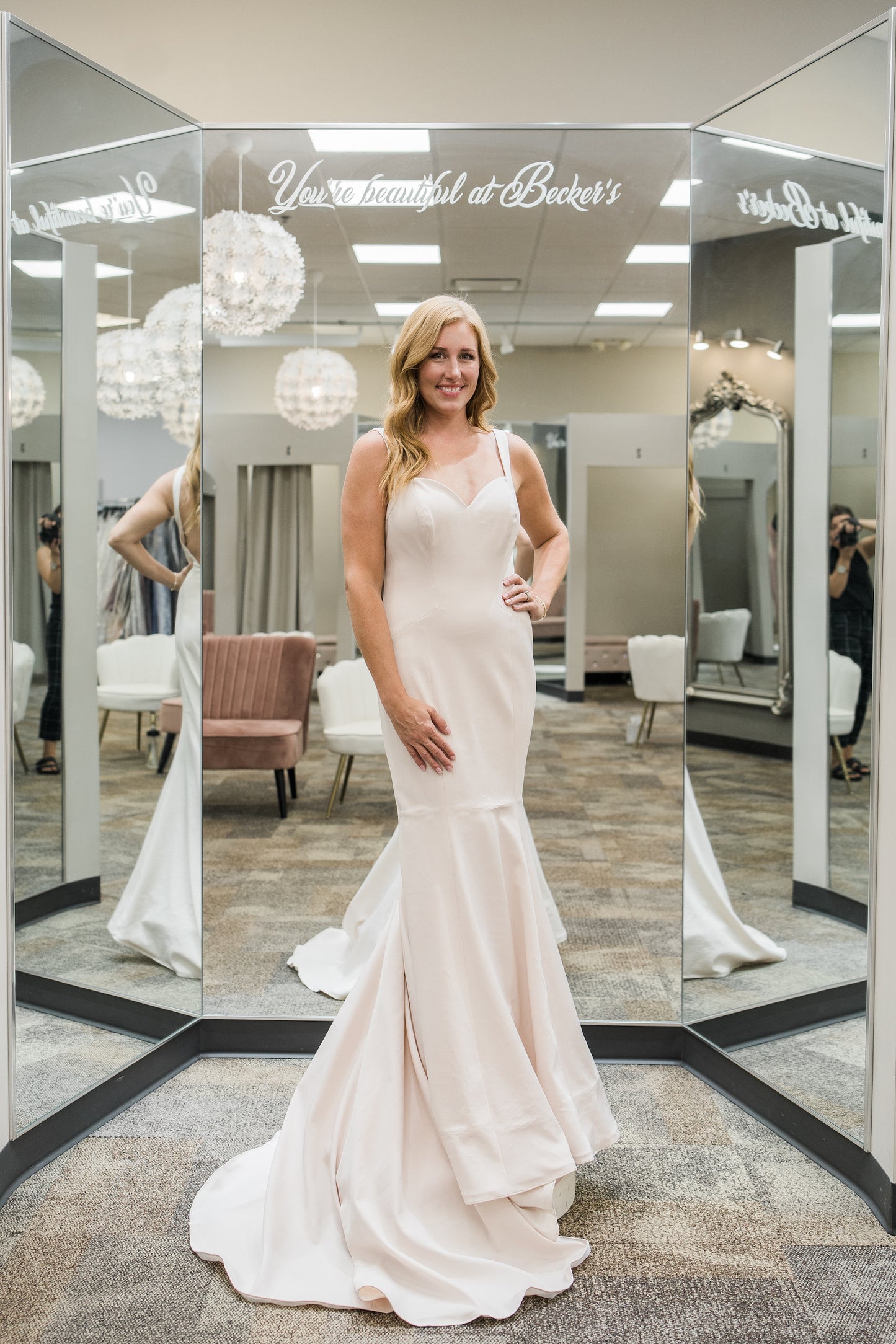 FINAL SALE: Stretch Crepe Moscato Fitted Wedding Dress with Straps and Sweetheart Neckline