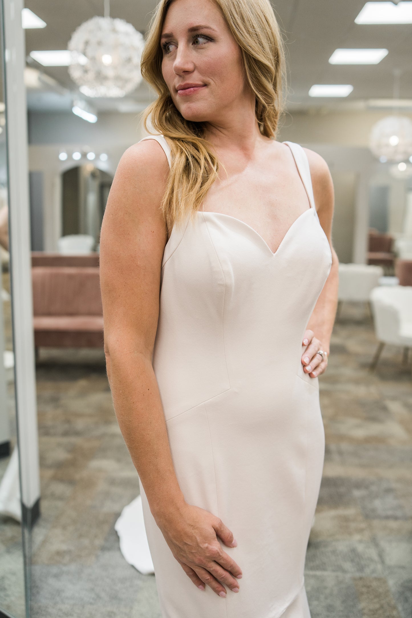 FINAL SALE: Stretch Crepe Moscato Fitted Wedding Dress with Straps and Sweetheart Neckline