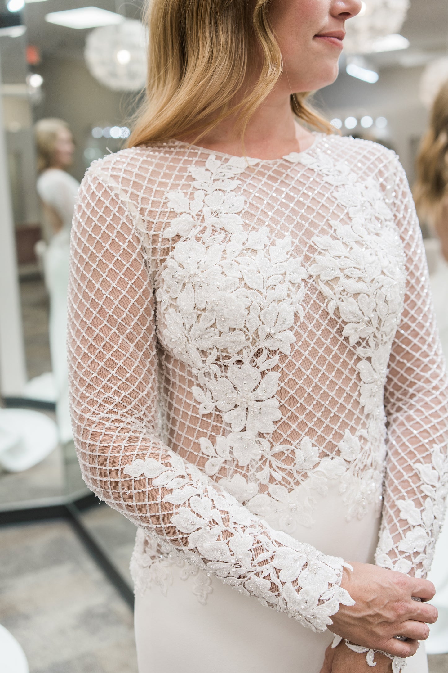 FINAL SALE: Illusion Lattice Lace Fit and Flare Crepe Dress