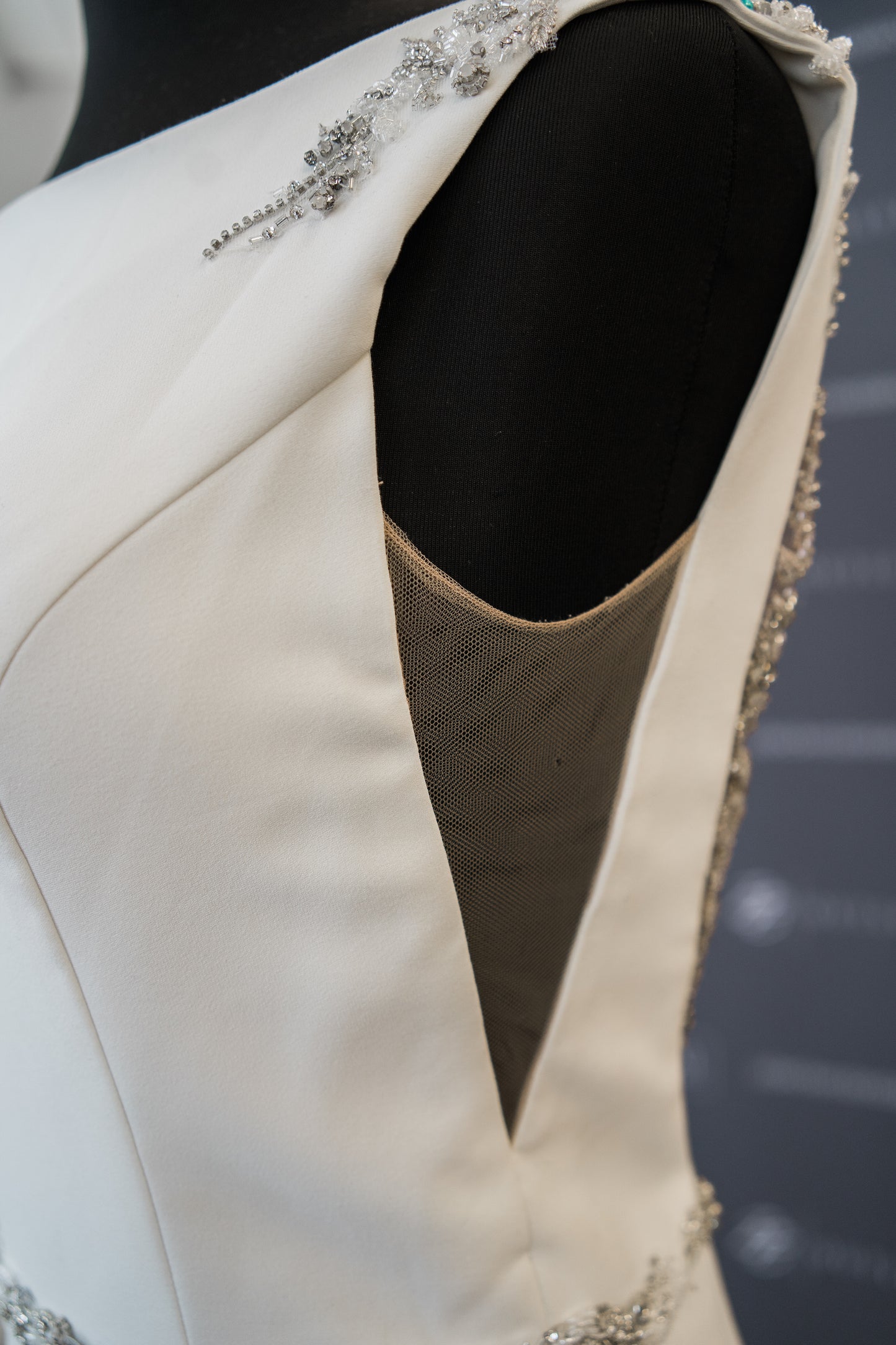 FINAL SALE: Bateau Neck Crepe Wedding Dress with Jeweled Belt
