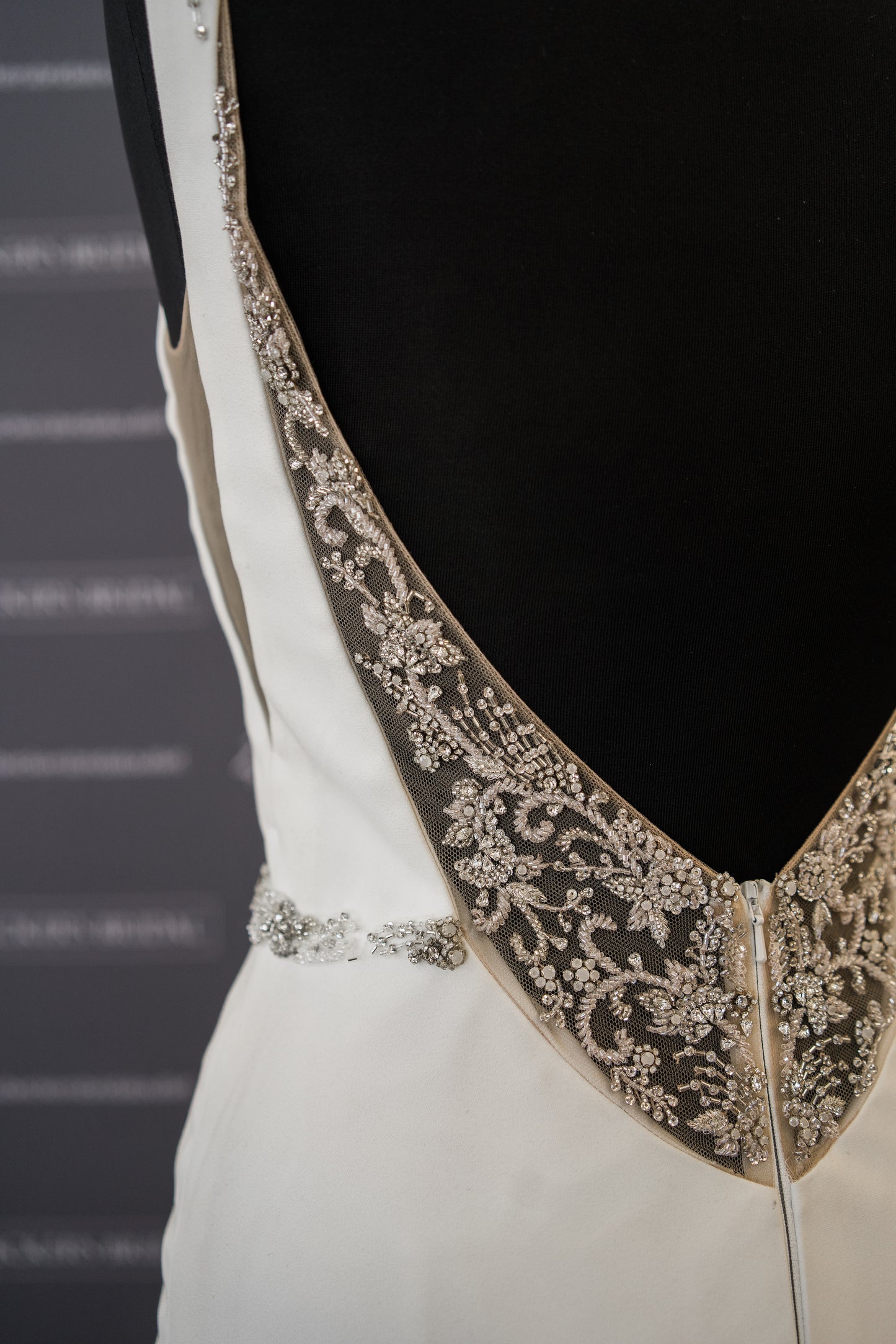 FINAL SALE: Bateau Neck Crepe Wedding Dress with Jeweled Belt