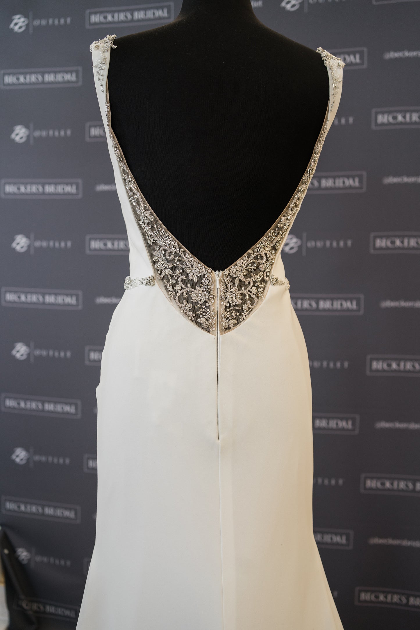 FINAL SALE: Bateau Neck Crepe Wedding Dress with Jeweled Belt