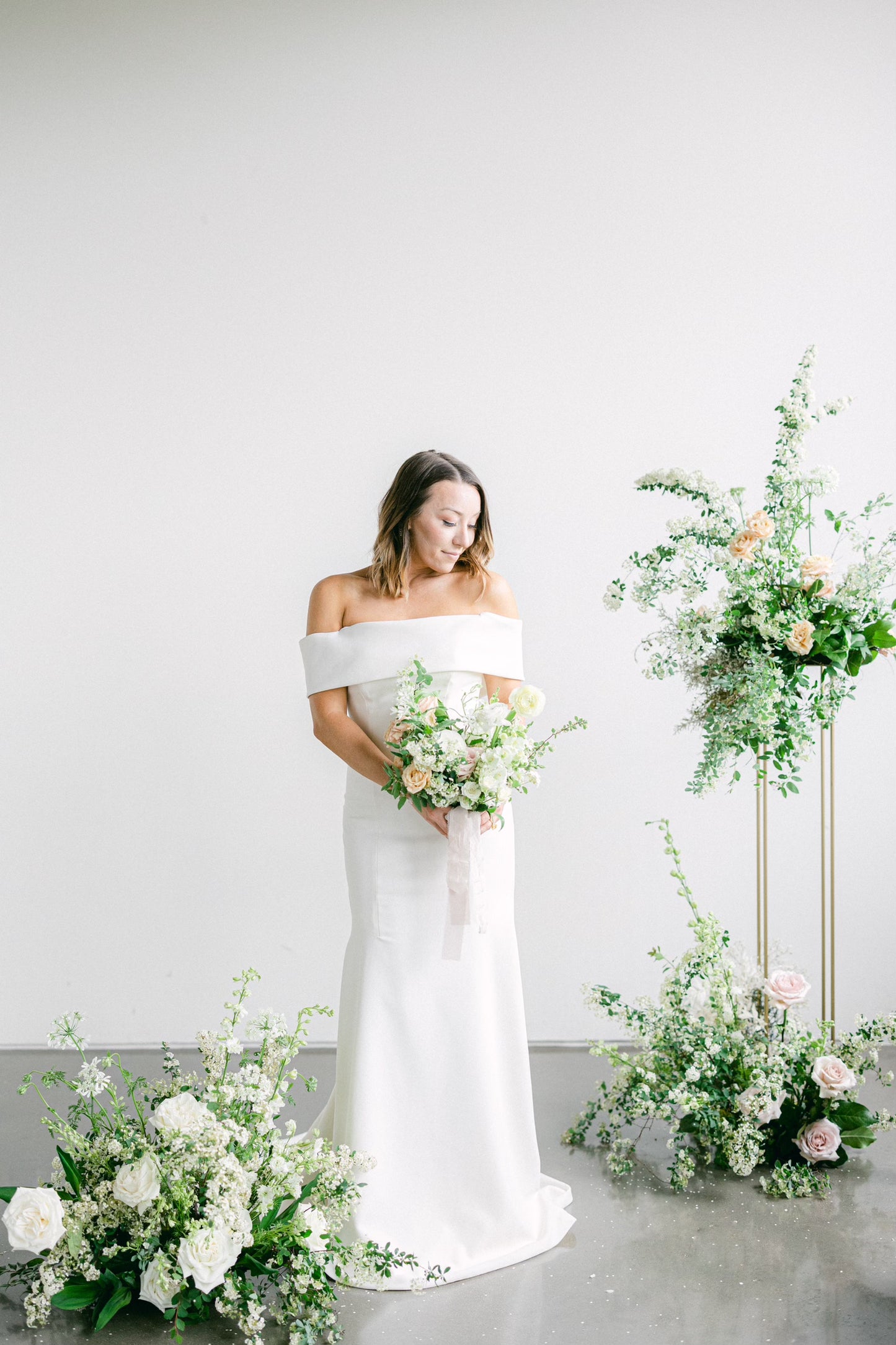FINAL SALE: Simple Crepe Fitted Wedding Dress Off Shoulder