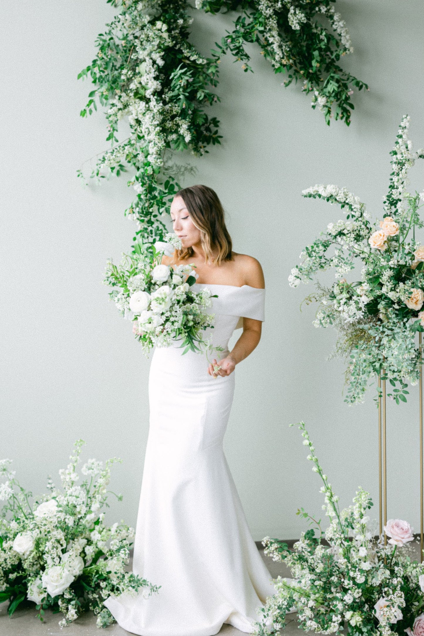 FINAL SALE: Simple Crepe Fitted Wedding Dress Off Shoulder