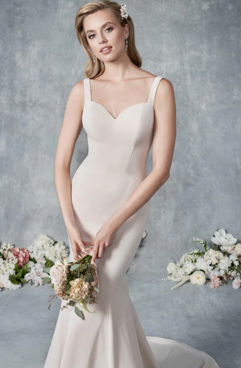 FINAL SALE: Stretch Crepe Moscato Fitted Wedding Dress with Straps and Sweetheart Neckline