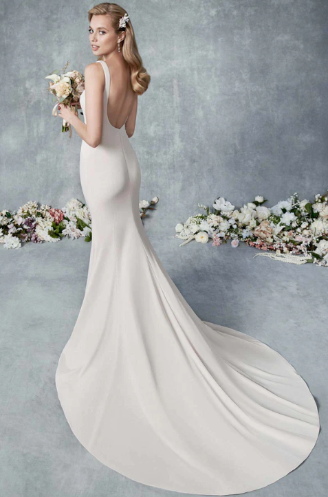FINAL SALE: Stretch Crepe Moscato Fitted Wedding Dress with Straps and Sweetheart Neckline