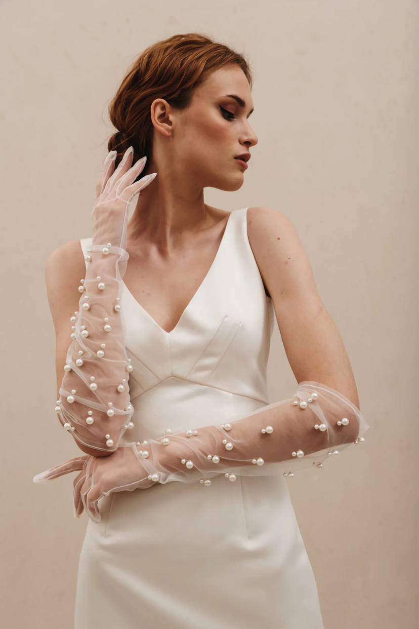 Bridal Gloves Pearls G002