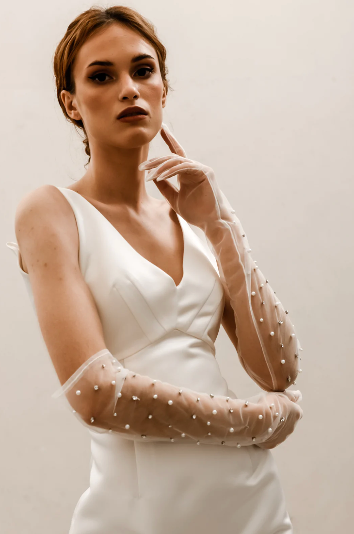 Bridal Gloves Pearl and Rhinestone G006