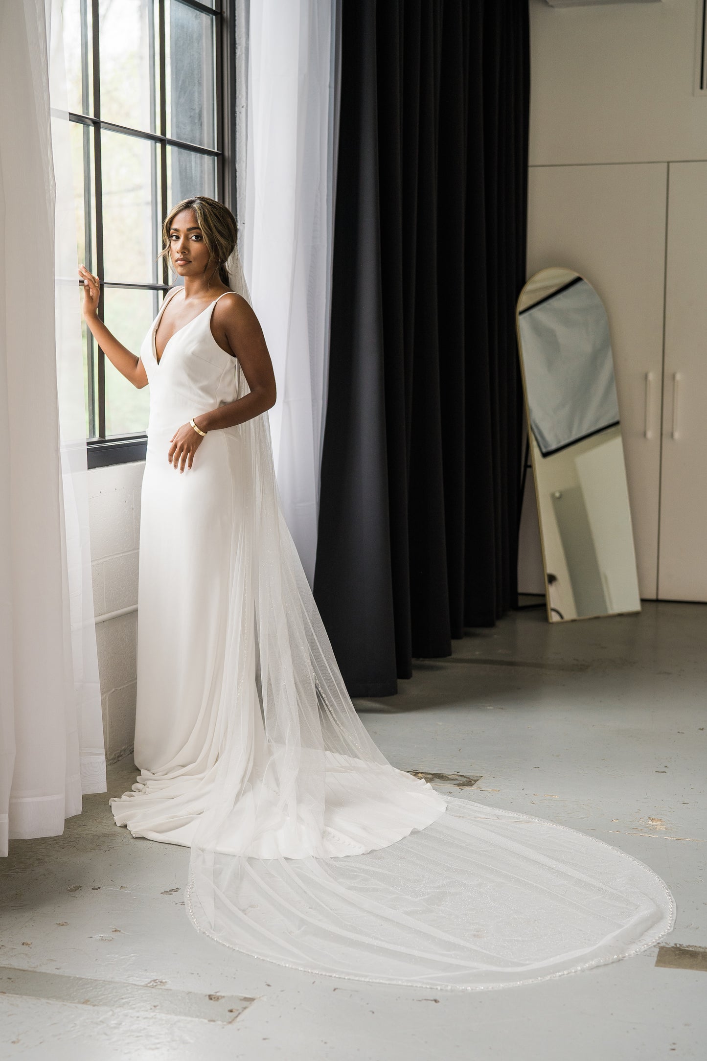 Cathedral Length Sparkle Veil with Beaded Edge