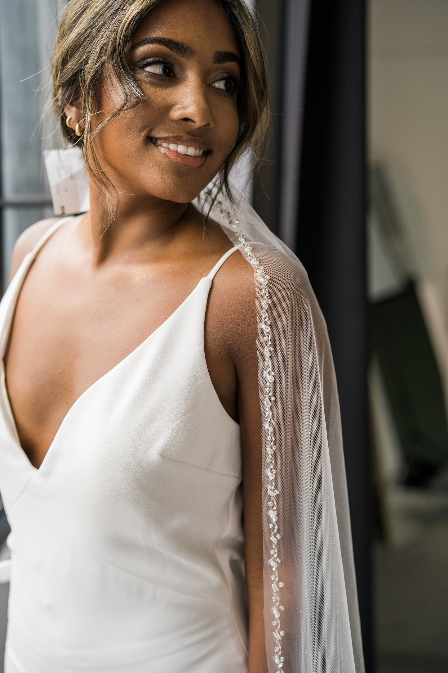 Cathedral Length Sparkle Veil with Beaded Edge