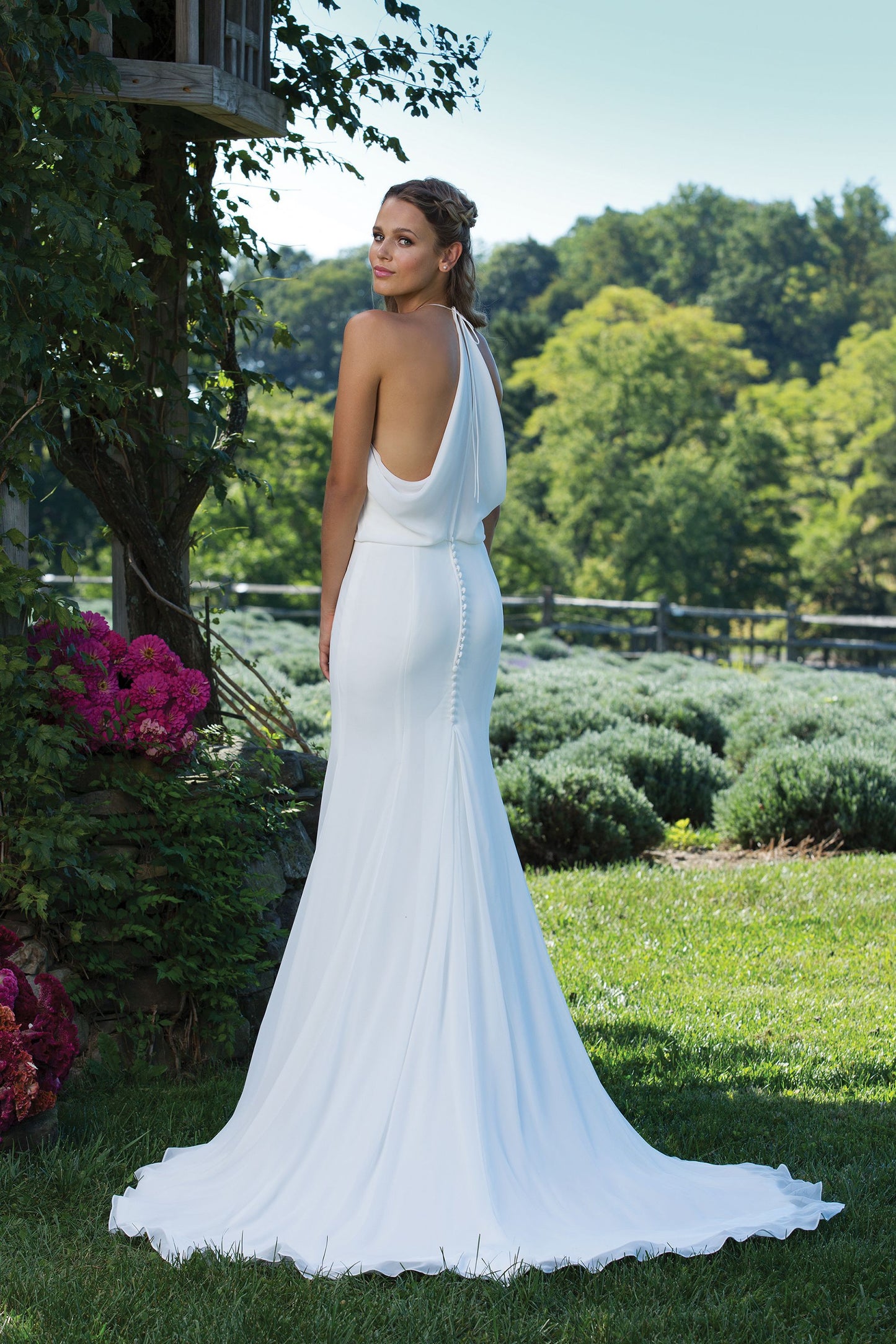 FINAL SALE: Chiffon Gown with a Halter Neckline and Cowl Back