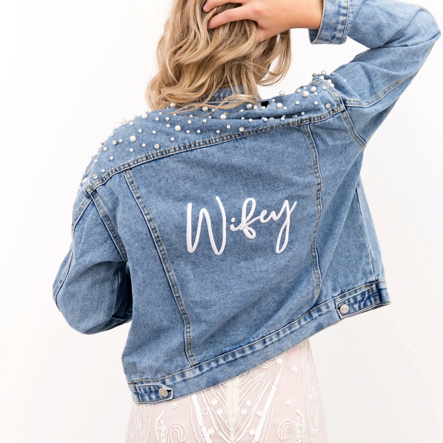 Pearl and Rhinestone Denim Jacket