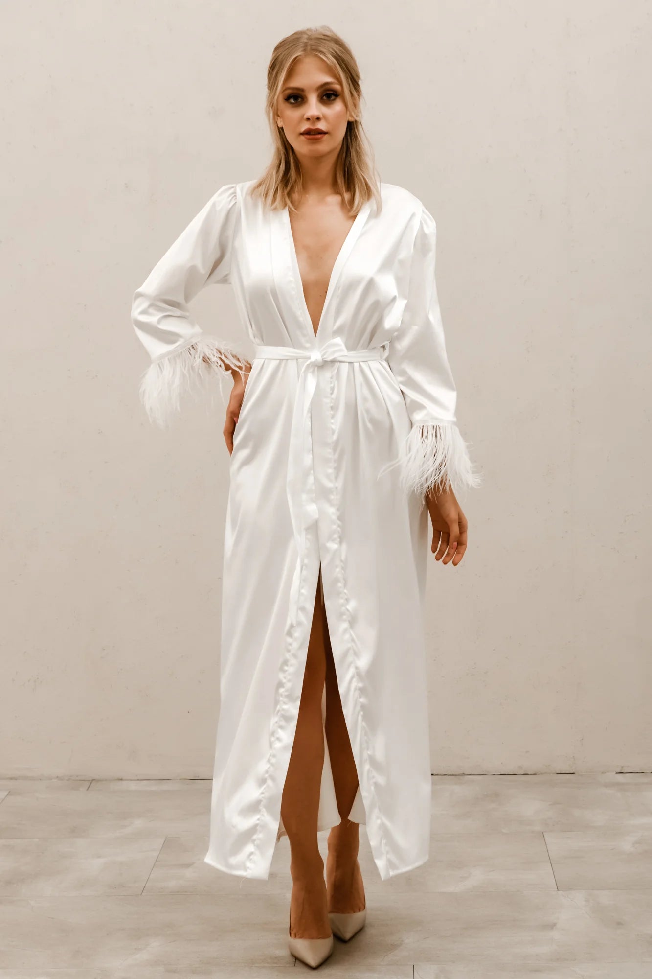 Feather Sleeve Bridal Robe