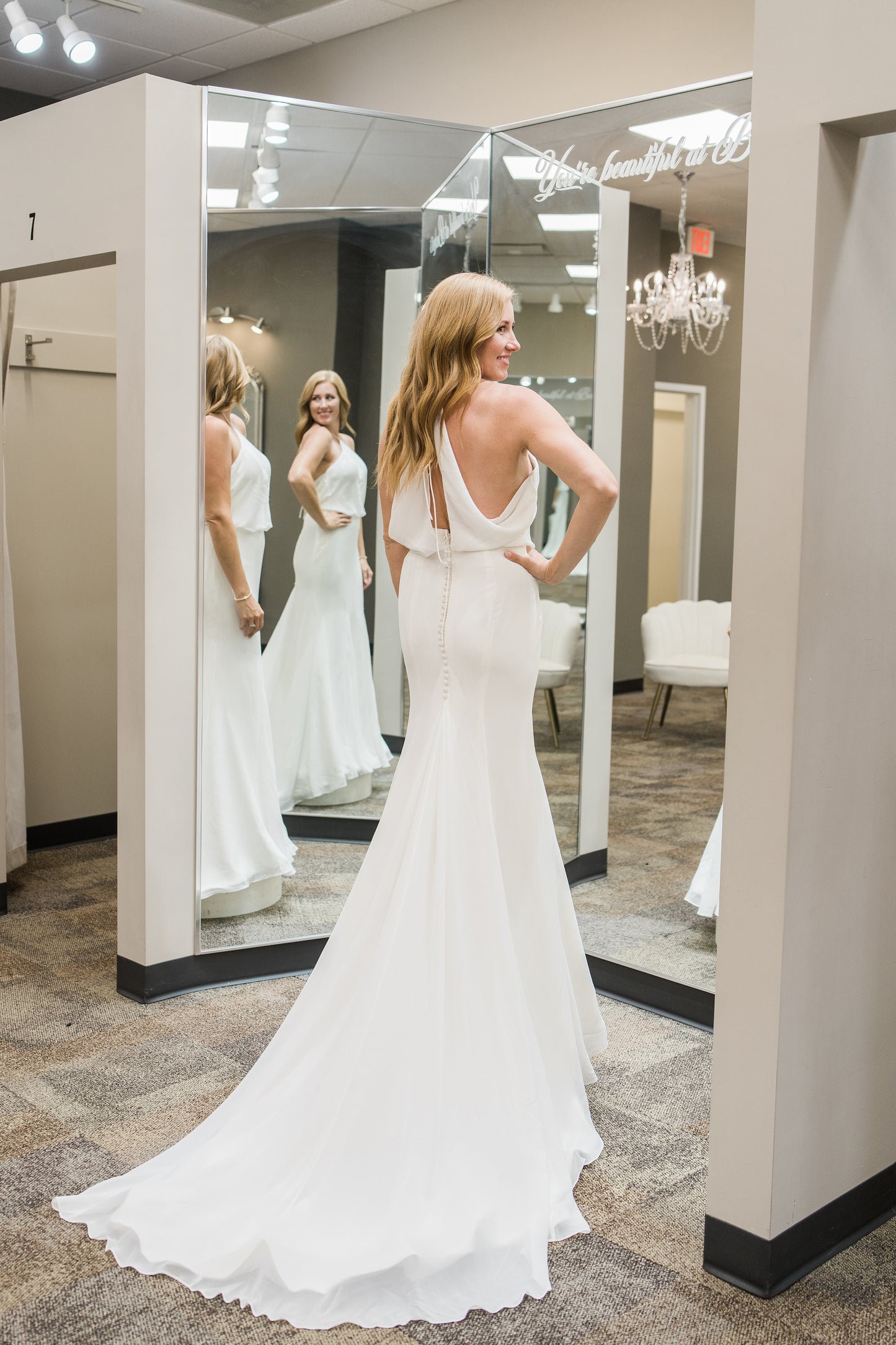 FINAL SALE: Chiffon Gown with a Halter Neckline and Cowl Back