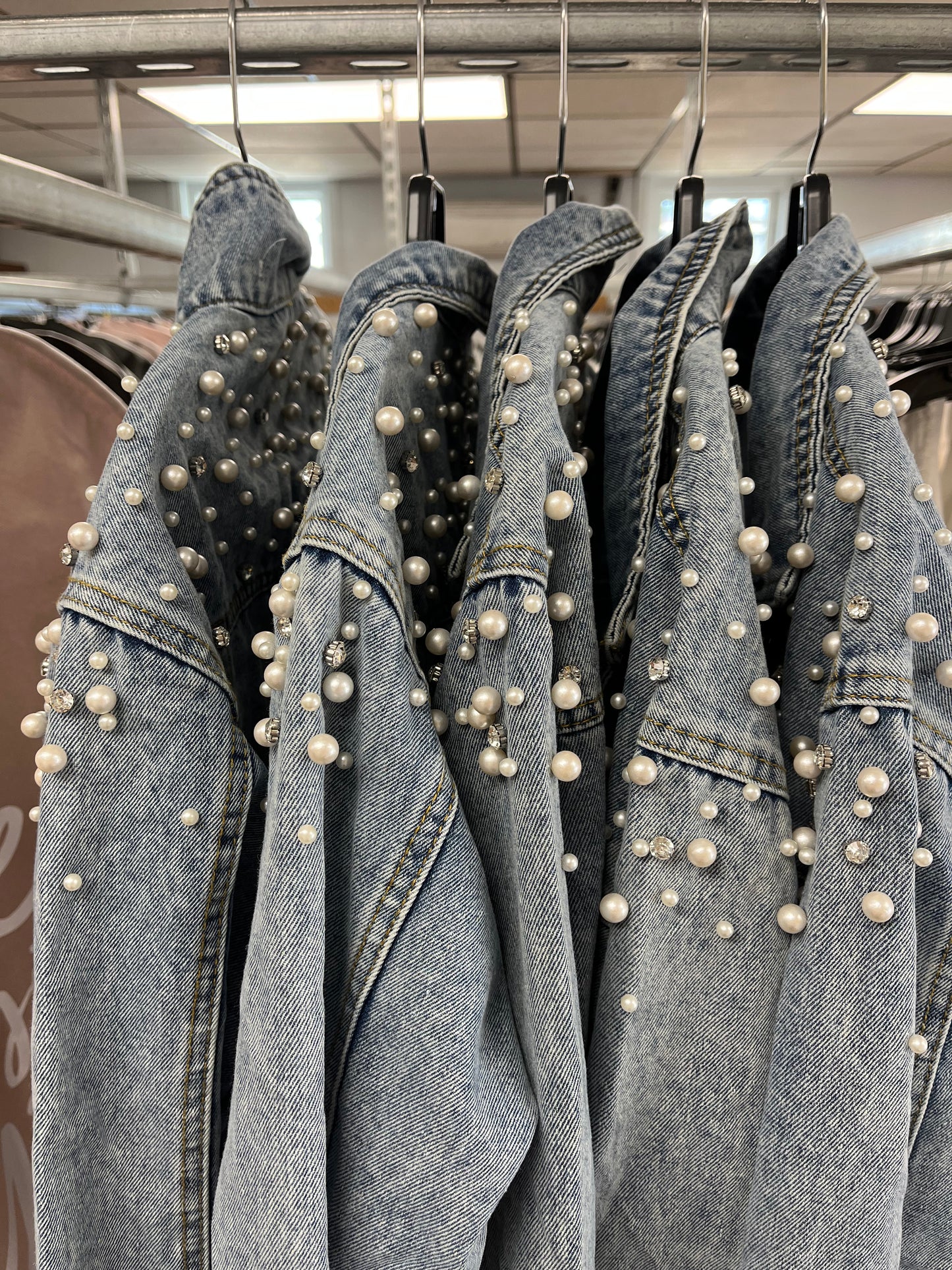 Pearl and Rhinestone Denim Jacket