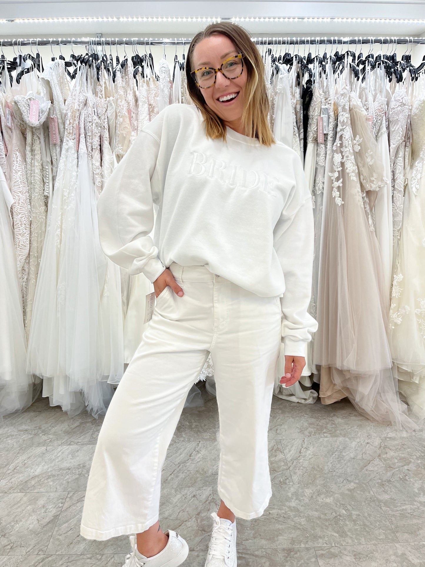 "BRIDE" White Crewneck Sweater