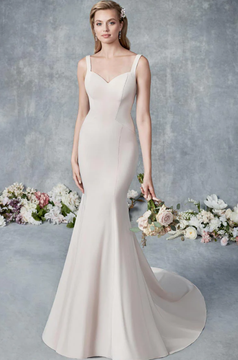 FINAL SALE: Stretch Crepe Moscato Fitted Wedding Dress with Straps and Sweetheart Neckline