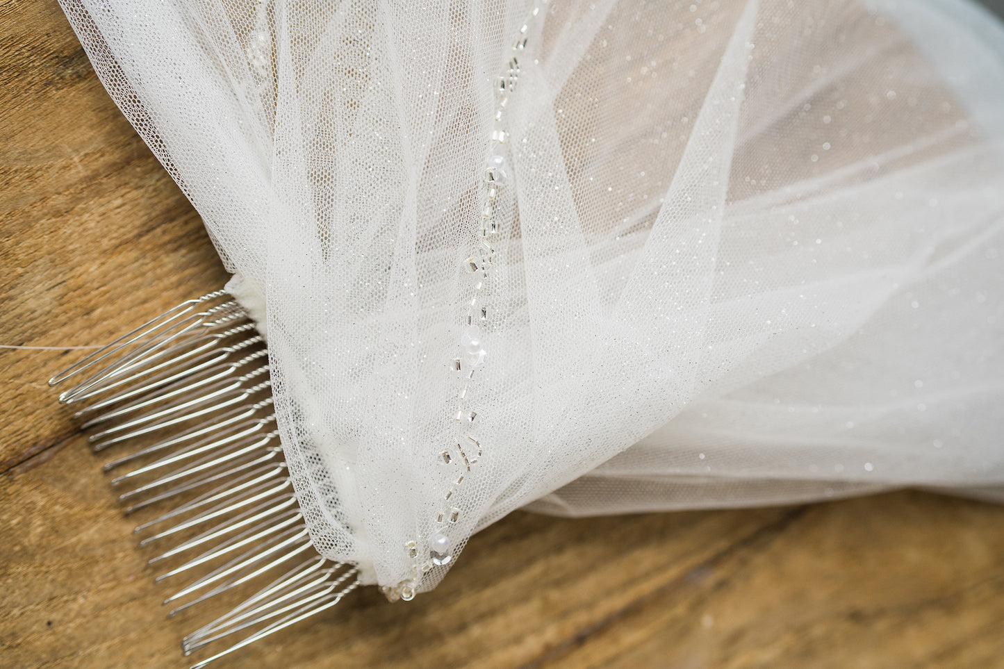 Cathedral Length Sparkle Veil with Beaded Edge